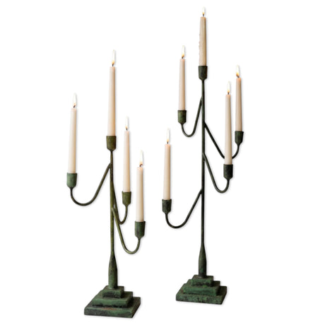 green patina iron taper candelabra set tall candle holders decorative table centerpiece
