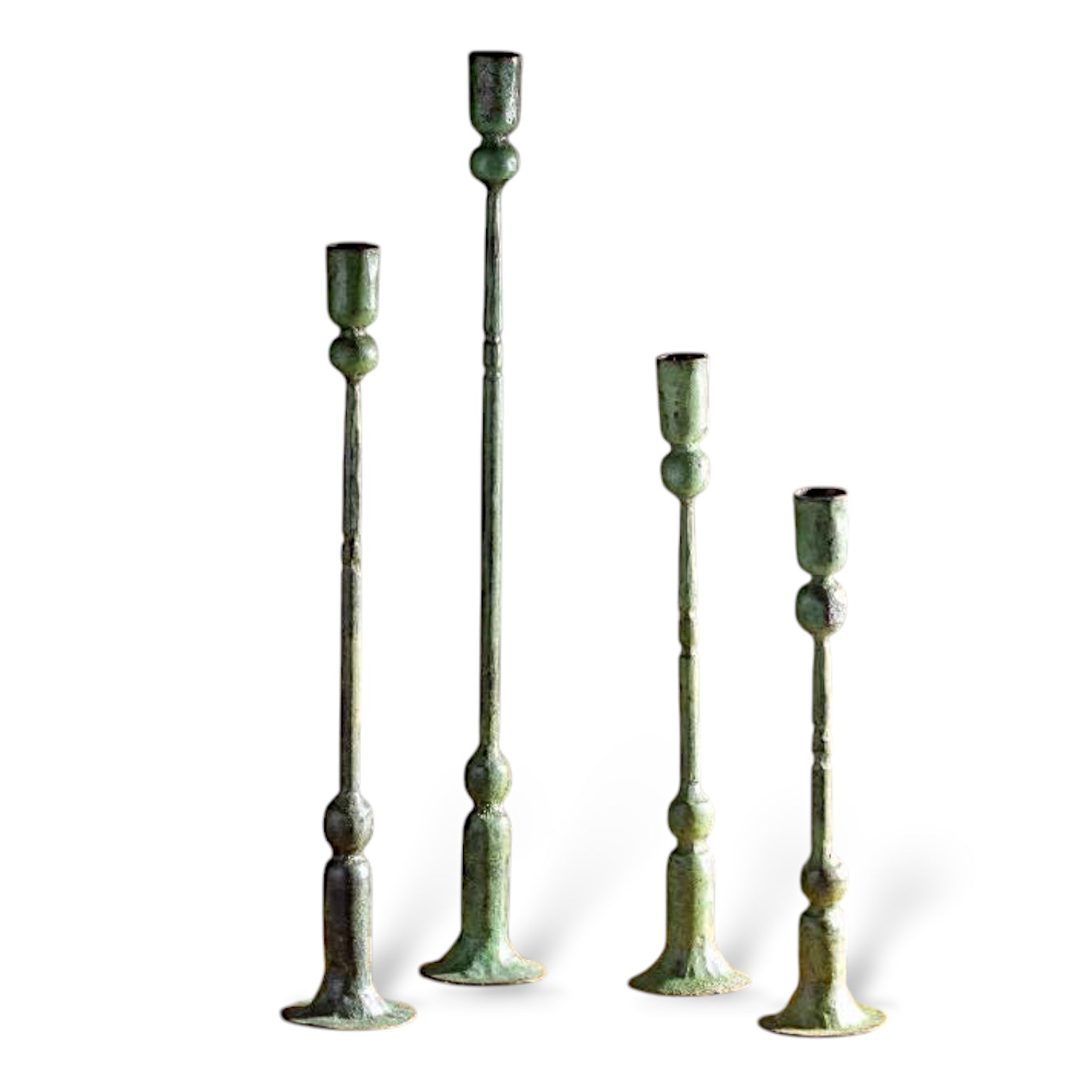 Forged Iron Green Patina Taper Candle Holders - Thumbnail 3