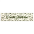 Green toile Merry Christmas cotton table runner with embroidered lettering

