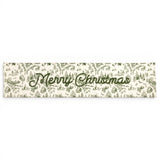 Green toile Merry Christmas cotton table runner with embroidered lettering
