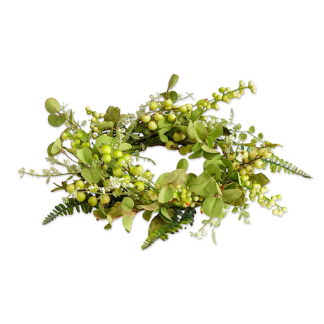 15-inch candle ring with assorted green foliage and berries.