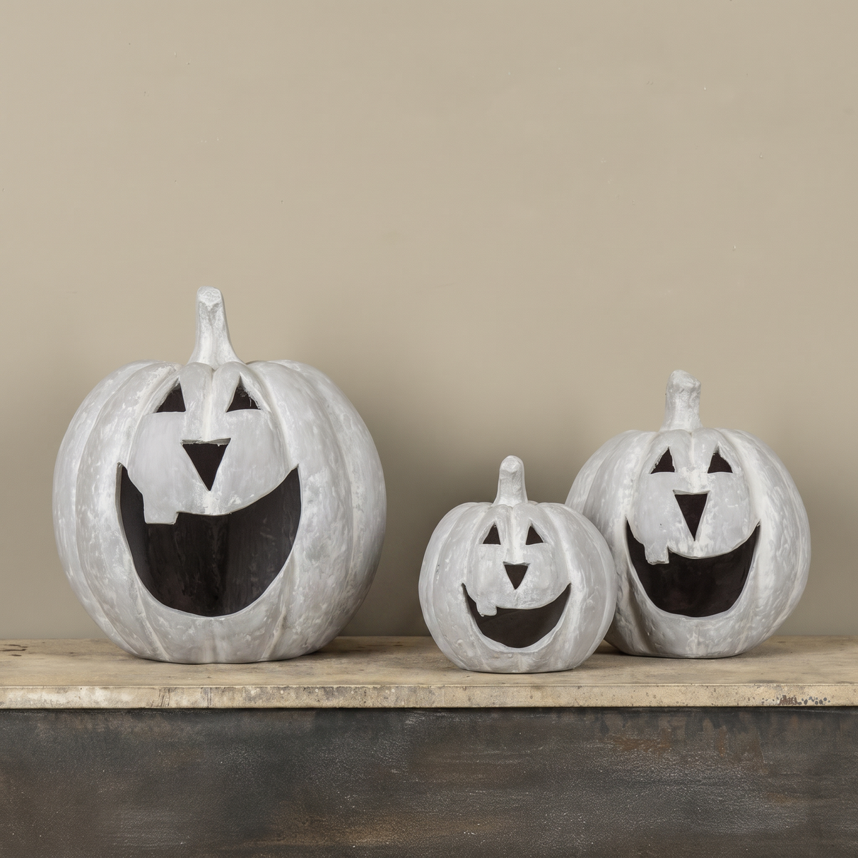 grey big mouth pumpkin resin mache Halloween decor
