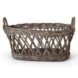 grey washed rattan oval basket with handles for blanket storage and home organization
