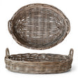 grey washed rattan oval serving tray with handles for coffee table or kitchen styling