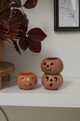 Grinning Pumpkin Ceramic Votive Candle Holders (Set of 3)