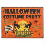 Vintage-style Halloween Costume Party wood sign with black cats and moon, 22x16 inches