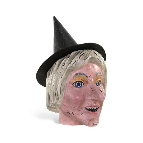 Paper mache Halloween hag witch decoration with pointed hat and vintage details