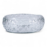 Clear hand-blown glass bowl with inverted hobnail texture