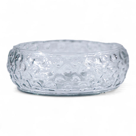 Clear hand-blown glass bowl with inverted hobnail texture