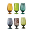 Set of colorful 12 oz. hand-blown stemmed drinking glasses, assorted colors, 6 inches tall