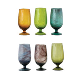 Set of colorful 12 oz. hand-blown stemmed drinking glasses, assorted colors, 6 inches tall