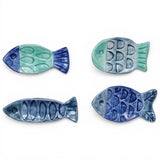 blue hand painted ceramic fish shaped trinket dish coastal decor