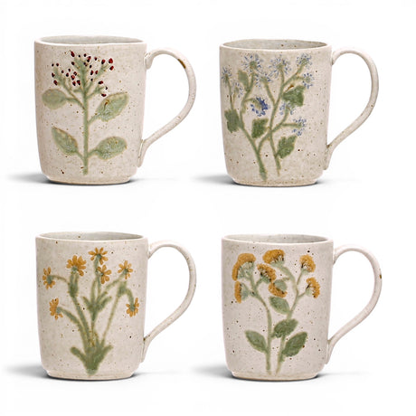 botanical ceramic mug 12 oz hand painted floral coffee mug speckled glaze