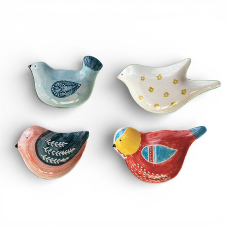 hand painted ceramic bird shaped trinket dish in assorted colors