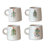 Hand-painted stoneware mug with Christmas tree design, speckled finish, four styles