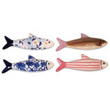 ceramic fish wall decor hand painted coastal fish wall art blue floral striped fish decor
