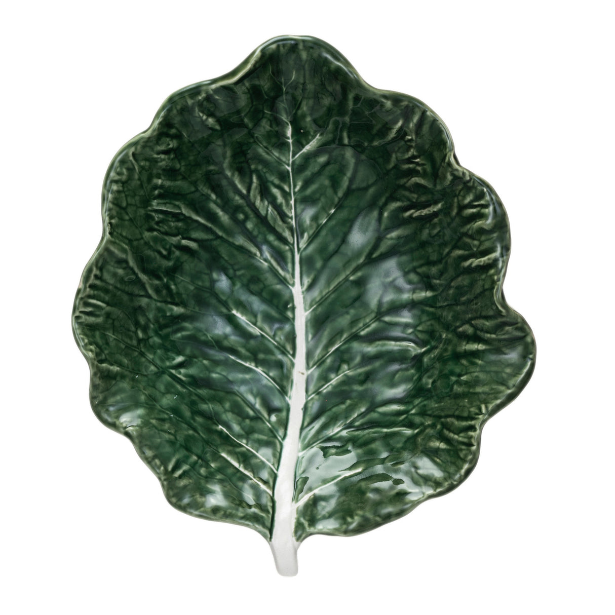 Green hand-painted stoneware cabbage-shaped bowl with detailed leaf texture.