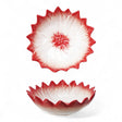 Red and white hand-painted stoneware poinsettia-shaped bowl