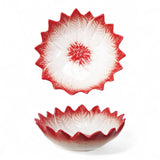 Red and white hand-painted stoneware poinsettia-shaped bowl