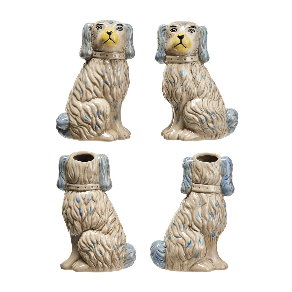 Hand-painted stoneware Staffordshire dog vase with crackle glaze