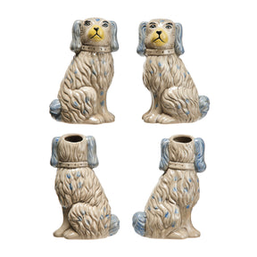Hand-painted stoneware Staffordshire dog vase with crackle glaze