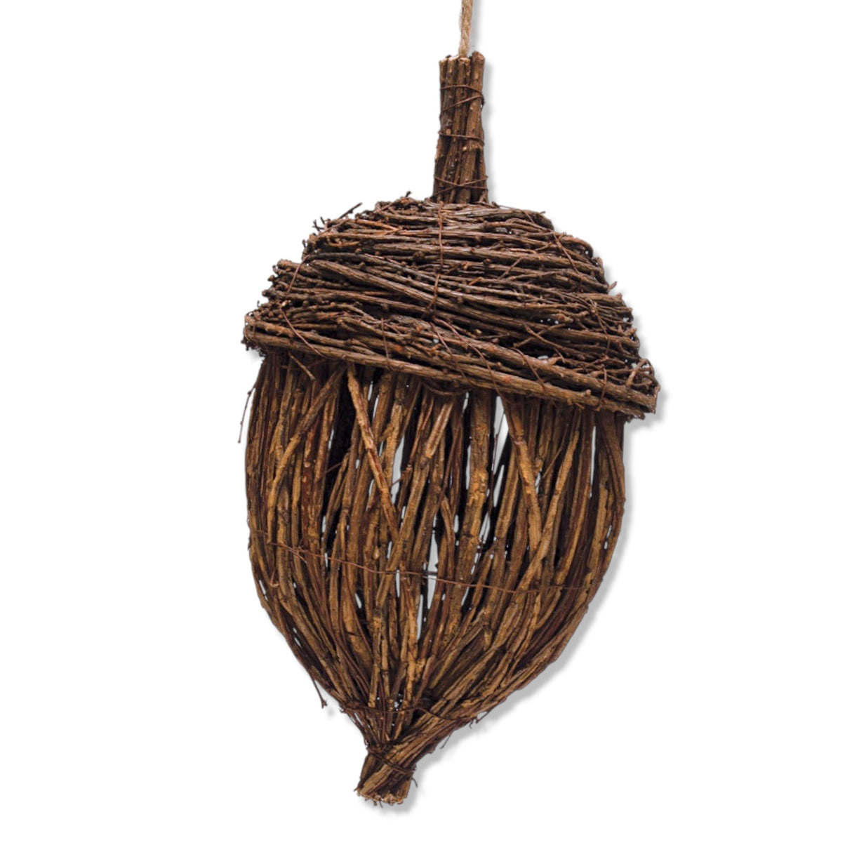 13-inch hand-woven rattan acorn with hanging loop for fall decor