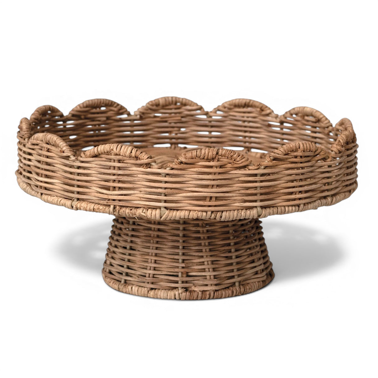 hand-woven rattan scalloped footed pedestal for tabletop decor