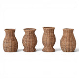 hand-woven natural rattan vase with removable glass insert