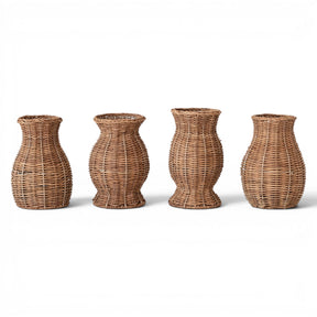 hand-woven natural rattan vase with removable glass insert