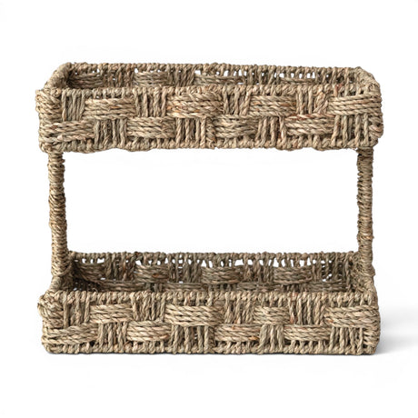 hand-woven seagrass 2-tier etagere for kitchen bathroom and tabletop storage
