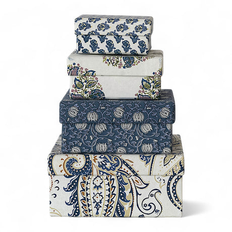 handmade recycled paper nested boxes with blue