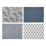 handmade block printed recycled wrapping paper sheets in blue
