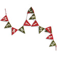 Handmade Merry Christmas banner with alternating red and green wool felt pennants, white letters, and a red-and-white striped cord.