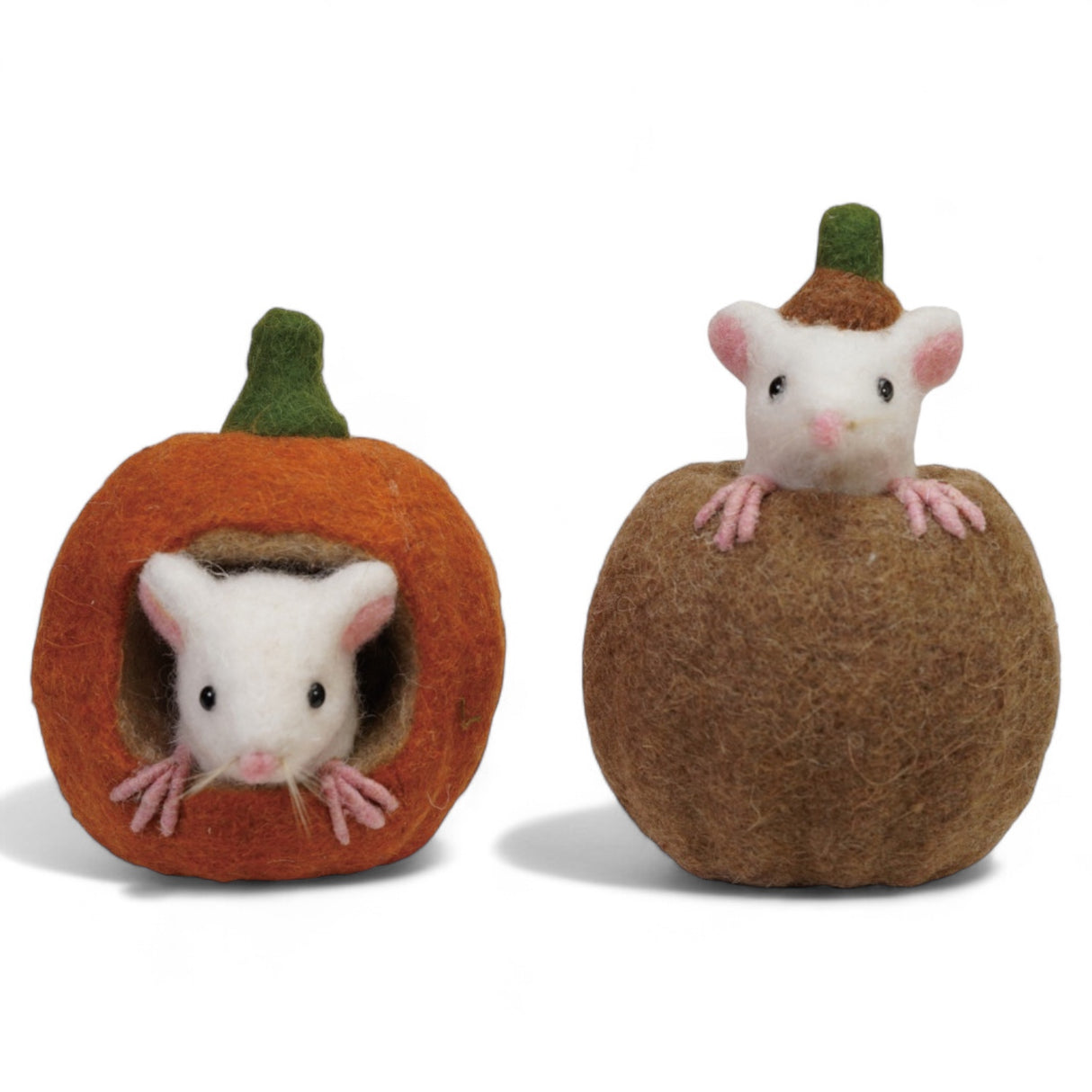 Handmade wool felt pumpkin with mouse, fall and Halloween décor, 4" x 5.5", two styles available