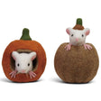 Handmade wool felt pumpkins with white mice in rust-orange and brown styles for fall decor