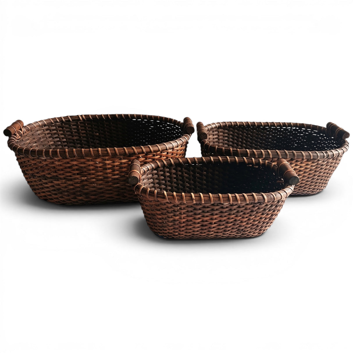 Handwoven rattan arranger basket for floral displays, tabletop organization, and farmhouse home décor