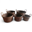Handwoven rattan produce basket with handles for kitchen storage, countertop organization, and farmhouse décor