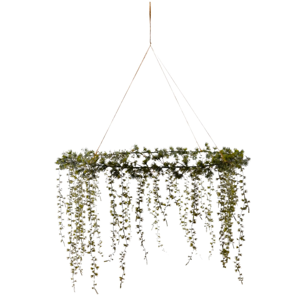 hanging faux cedar wreath measuring approximately 24 inches across.
