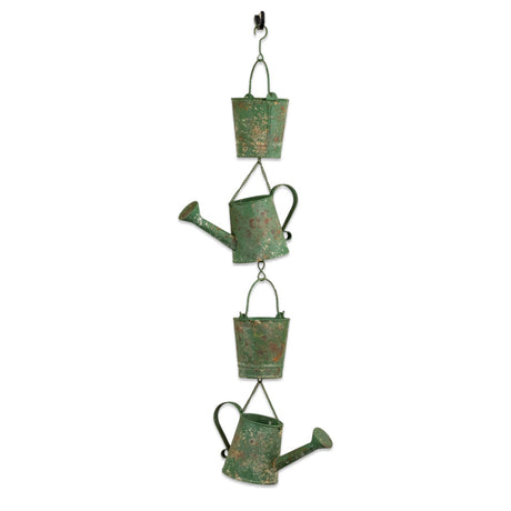 green metal hanging watering can garden decor for porch patio or outdoor wall