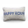 14x9 natural tufted lumbar pillow with blue Happy Hour lettering