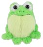 Small green plush frog with fluffy texture and big eyes, accompanied by an inspirational sentiment card.