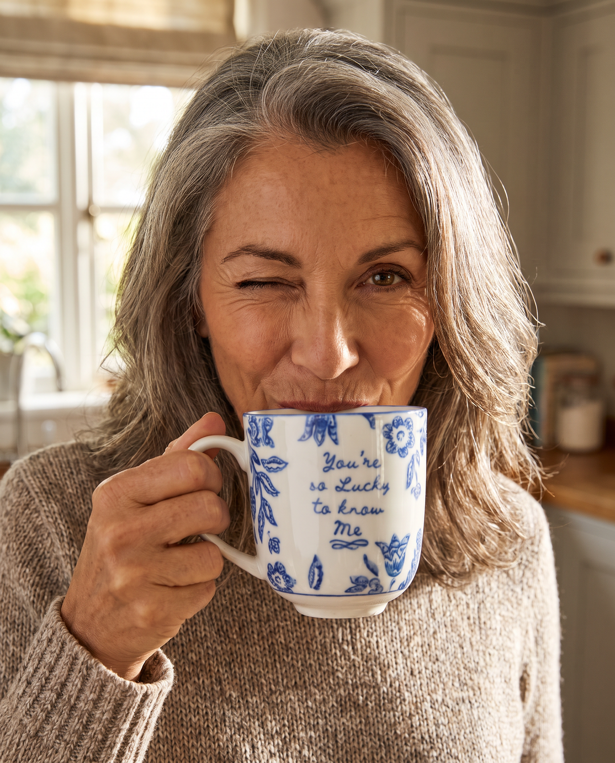 Blue and White Sassy Sayings Ceramic Coffee Mug