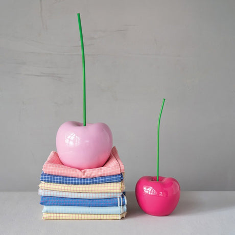 Pink Resin Cherry Accent with Green Stem