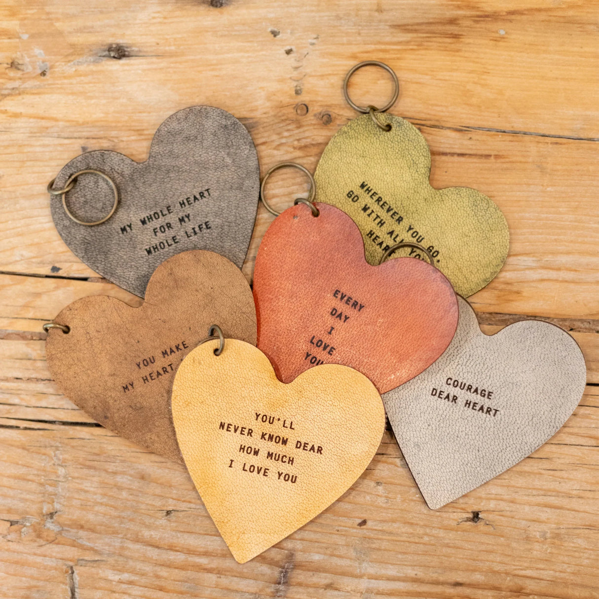 Leather Heart Keychain with Quote