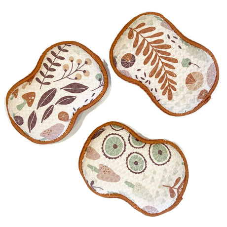 HJ Funghi reusable kitchen sponge set with mushroom and botanical pattern