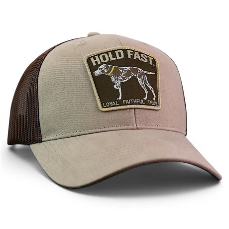 tan brown hunting dog trucker hat snapback Hold Fast outdoor cap for men