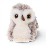 Bukowski Bears HooHoo owl plush bag charm with soft feathers, large golden eyes, and clip attachment