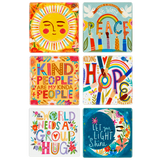 Colorful ceramic fridge magnets with uplifting messages and whimsical illustrations