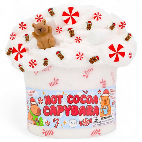 White ice-cream slime with peppermint sprinkles and capybara charm in container