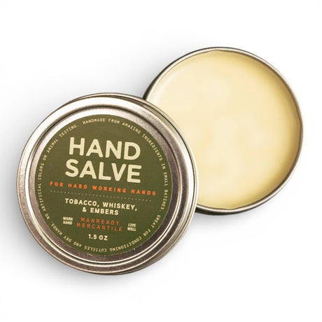Hunting Lodge hand salve with tobacco whiskey embers scent for dry hands and cuticle care